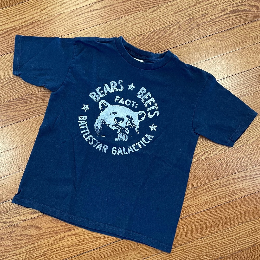 Youth 100% cotton Navy T-Shirt - Bears, Beets, Battlestar Galactica - Size 7